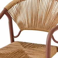 Chaise de loisirs d'extérieur portable avec accoudoirs en corde tressée, cadre métallique imperméable, pour patio, balcon, jardin, salle à manger