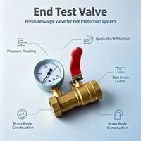 Vannes à boisseau sphérique en laiton pour sprinklers, vanne de purge de test DN25 avec manomètre de pression à extrémité et levier rouge pour système de protection incendie