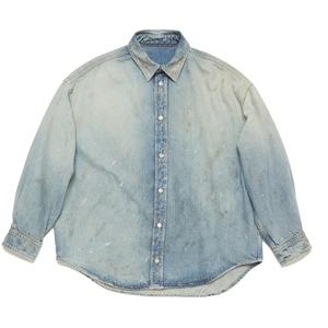 Camisas de mezclilla unisex de manga larga, estilo urbano, casual, vintage, con botones, corte holgado, estilo oversize, con efecto salpicado de pintura, para hombre. - Product Image 2