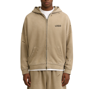 Sudadera con capucha negra lavada de alta calidad personalizada con cremallera, ajuste holgado para hombre, sudaderas lisas teñidas, sudaderas con capucha de algodón de 360 g/m², venta al por mayor a bajo costo - Product Image 1