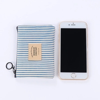 Tas Koin Kanvas Dompet Wanita Dompet Tempat Kartu Uang Koin Garis Dompet Tempat Penyimpanan Kunci Ritsleting untuk Hadiah Anak Perempuan