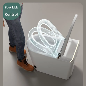 WC intelligent moderne à poser au sol avec buse autonettoyante, abattant automatique et fonction <span class=keywords><strong>de</strong></span> lavage au pied, cuvette allongée - Product Image 6