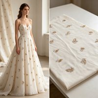 Tissu en viscose texturé froissé mat A046, orné de perles à la main en forme de feuilles éparpillées