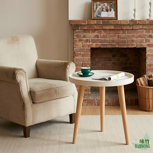 Table d'appoint avec étagère de rangement, couleur crème, plateau surélevé antidérapant, style minimaliste du milieu du siècle, table basse pour canapé, pour le rangement et la décoration - Product Image 4