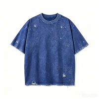 T-shirt à manches courtes en coton épais délavé à l'acide, style streetwear, coupe oversize vintage, bleu roi, marque privée OEM