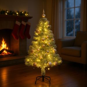 Sapin de Noël Artificiel 150 cm Floqué avec Lumières LED Blanc Chaud Décoration Intérieure sur Pied - Product Image 2