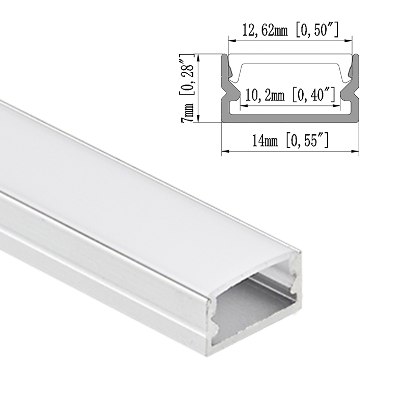 Exibição de alumínio para gabinete de cama, luz led ultra-fina de perfil de alumínio ip65, montagem de superfície 14x7mm perfil da tira do led