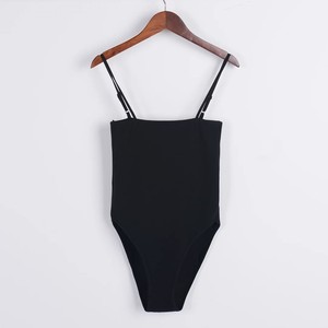Manqu Women's Solid Color Slim Fit Bodysuit With Thin Straps Stretch Knitted Tank Top Base Layer <b>Underwear</b> - Product Image 4
