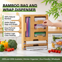 Organisateur mural multi-fentes pour sacs Ziploc et film alimentaire en bambou de qualité supérieure avec coupe-sac intégré pour l'organisation de la cuisine