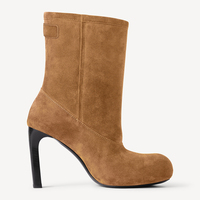Bottines à bout rond sculpturales en cuir véritable à talon aiguille haut, style minimaliste, pour femmes, vente en gros OEM ODM