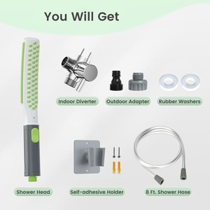 Cepillo de baño para mascotas con cabezal de ducha, manguera de 8 pies y adaptador para limpieza, masaje y aseo de perros - Product Image 1