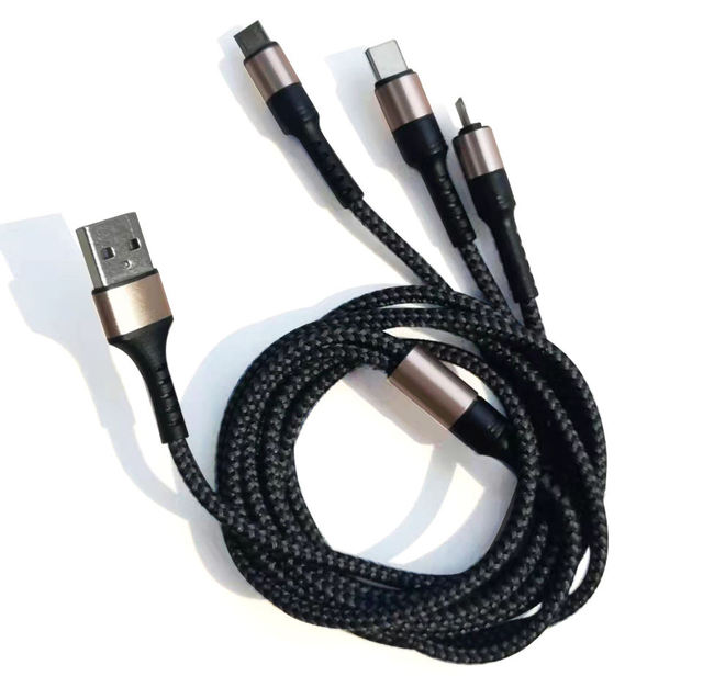 3in1 Type-C 3A Fast Charging Nylon Braided Data Cable 1.2M Length Fits All Types Mobile Phones Electronics Top Selling Products