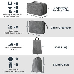 Organiseurs <span class=keywords><strong>de</strong></span> voyage pour bagages à main - Cubes <span class=keywords><strong>de</strong></span> <span class=keywords><strong>rangement</strong></span> avec fermeture éclair, légers et portables en polyester - Product Image 6