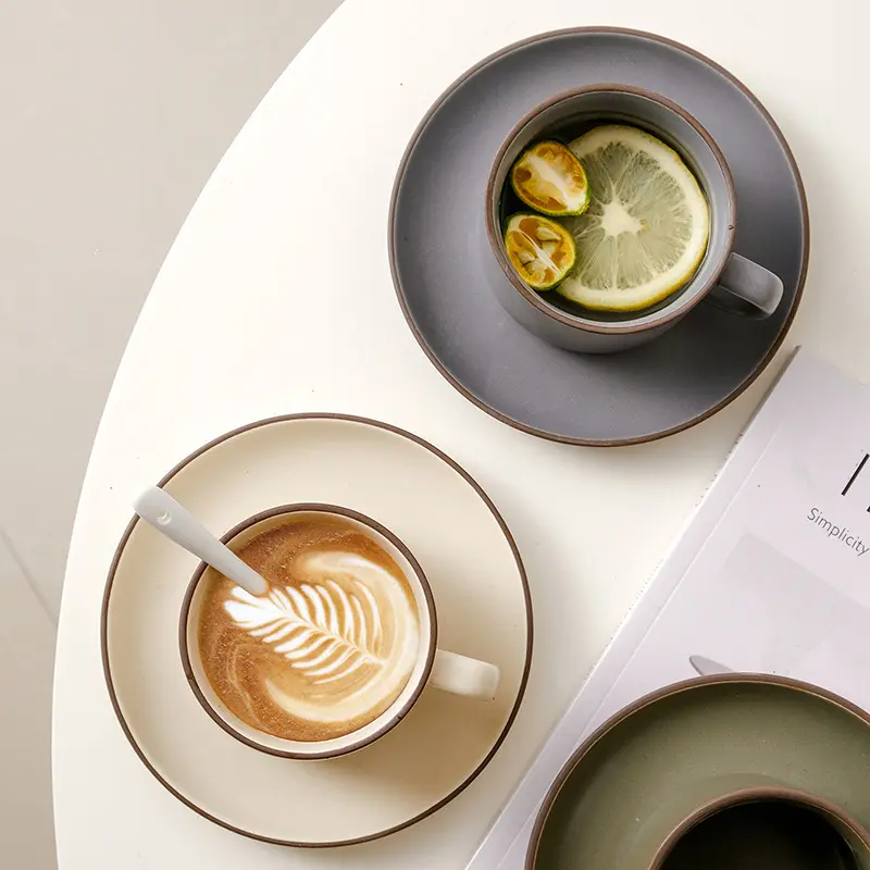 Ceramic Coffee Mug Set Nordic Matte 230ml Cup Ceramic Coffee Mug with Ceramic Plate
