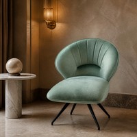 Fauteuil lounge en velours avec dossier cannelé, accoudoirs arrondis et assise rembourrée pour salon, chambre, bureau et mobilier commercial