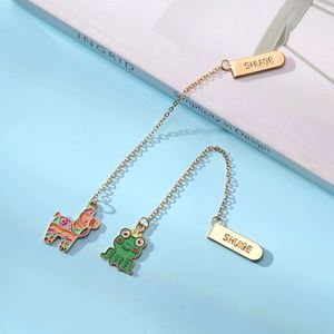 Marcapáginas de Metal con Diseño de Animales de Dibujos Animados, Marcapáginas de Esmalte con Forma de Rana, Cachorro y Jirafa, con Cadena, para Estudiantes, Regalo para el Regreso a Clases - Product Image 2