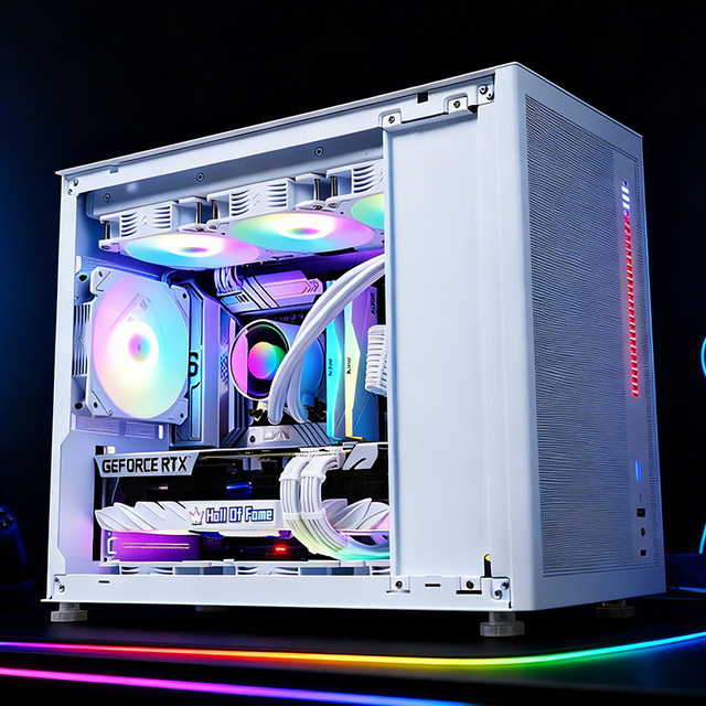 Hot Selling Metal Mid Tower MicroATX 360 Water-Cooled Long Graphics Card ITX Board Gaming Side Panel Window 2 Fans PC Case Stock