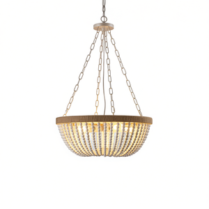 Lámpara colgante moderna con cuentas, luz LED con forma de cuenco de madera de roble blanco de 22 pulgadas para sala de estar, comedor y dormitorio - Product Image 1