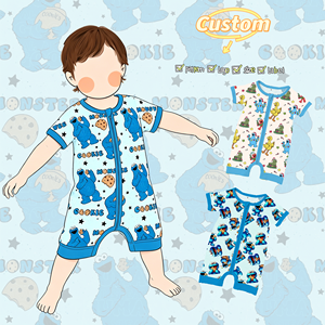Pyjama court unisexe en bambou pour bébé, imprimé Snack Monster Vibes, sans droits de douane OEM, pour l'été - Product Image 5