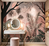 Papier Peint Paysage Tropical Palmiers, Murale Vintage Jungle Grande Montagne, Papier Mural pour Décoration Murale Maison Chambre Café Hôtel