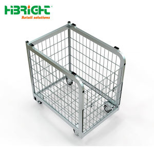 Cage de stockage en acier robuste et portable, pliable, conteneur à roulettes pour la logistique, sécurité d'entrepôt, empilable, emboîtable, cage en treillis métallique - Product Image 4