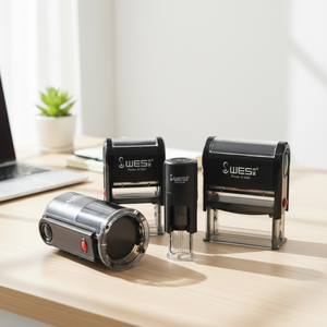 Sello automático de tinta autoentintable con fecha, de metal, con carcasa negra rectangular, parte trasera de goma, con diseño de marca, brillante, para decoración. - Product Image 3
