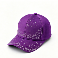 Casquette de baseball tendance style européen-américain avec lettres, 100% polyester, visière incurvée incrustée de diamants, prête pour l'exportation transfrontalière