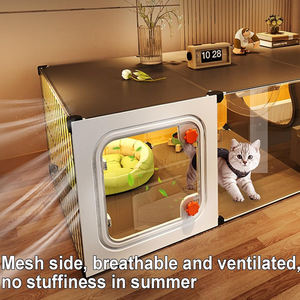 Cage pour chat d'intérieur de luxe, maison pour chat transparente à 1 étage, villa pour chat avec bac à litière pour petits animaux - Product Image 5