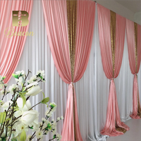 Rideaux croisés modernes à double couche pour toile de fond murale de mariage Rideau de scène avec cadre de support pour décorations de fête rose