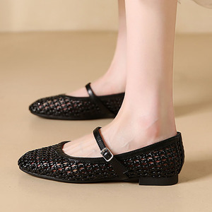 Scarpe da Donna all'Ingrosso dalla Cina, <span class=keywords><strong>Ballerine</strong></span> Mary Jane, Scarpe Traspiranti in Rete Intrecciata con Punta Quadrata, Colore Marrone - Product Image 5