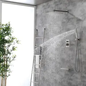 Sistema de ducha de baño cuadrado de 12 pulgadas cUPC, mezclador de agua fría y caliente de latón de níquel cepillado, juego de grifo de ducha oculto