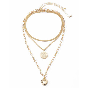 Collar de Tres Capas con Colgante de Corazón en Aleación de Zinc Dorado, Estilo Vintage, Joyería para Mujer - Product Image 5