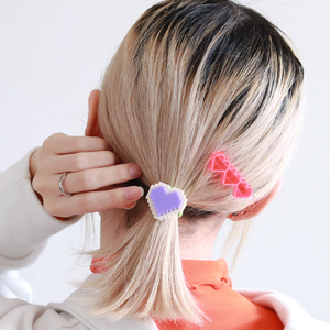Coletero de Corazón de Píxeles Acrílicos, Elástico, para Cola de Caballo, Accesorio para Coletas, Estilo Retro, Color Pastel, Lindo Regalo, Personalizado, Hecho en Japón, OEM, ODM - Product Image 4