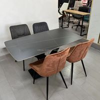 Mobilier de salle à manger Table à manger en ardoise massif avec support en métal X Cross pour 6 places