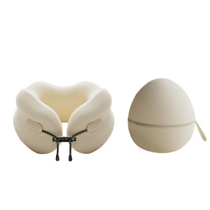 Almohada de viaje plegable portátil con forma de U de espuma viscoelástica para siesta en avión, soporte cervical, color sólido, ligera - Product Image 1