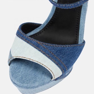 Sandalias de Plataforma Gruesa para Mujer, Diseño de Parches en Mezclilla Azul, Tacones Altos y Gruesos, Correa en el Tobillo, Punta Abierta, Zapatos de Verano - Product Image 4