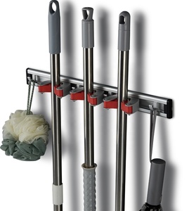 Supporto <span class=keywords><strong>da</strong></span> Parete per Scopa e Spazzola con Gancio, Resistente, per Organizzare Attrezzi <span class=keywords><strong>da</strong></span> Giardinaggio e Pulizia, Utilizzabile con Viti o Adesivo - Product Image 1