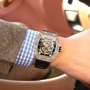 Drioshipping Luxury Skeleton Mechanical Watch for Men Custom Logo <b>Automatic</b> Movement Luminous Dial Stainless Steel Case and Band - Product Image 4