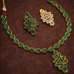 Traditional <b>Indian</b> Copper Bridal Necklace and Earring Set for Women Ethnic Wedding Jewelry with Fashionable Finish - Product Image 2