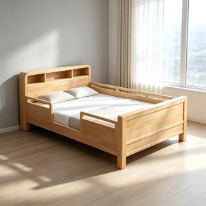 Lit simple moderne en bois massif de style nordique, fabrication directe d'usine, minimaliste, blanc, pour enfants, garçons et filles, avec cadre en bois - Product Image 2