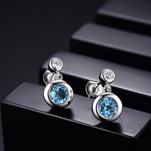 bonitas joyas personalizadas de plata esterlina 925 piedras preciosas de topacio azul natural pendientes colgantes para damas - Product Image 4