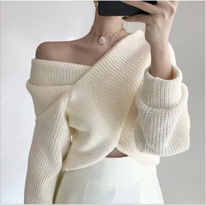 Cold Shoulder Crisscross Tunic Sweater Women Long Sleeve Knitwear Pullover Tops