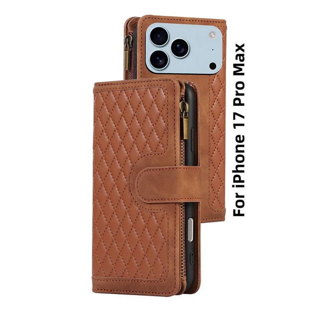 9 Cards Holders PU Leather Wallet Phone Cases for iPhone 17 16 15 14 13 12 11 Pro Max Plus 16e 8G 7G Zipper Business Back Covers