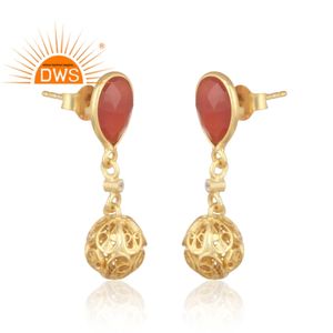 ต่างหูพลอยโอนิกซ์สีแดงบุษราคัมต่างหูชุบทอง14กะรัตต่างหูเงินแบบ925ดีไซน์เนอร์ของสะสมวินเทจ - Product Image 2