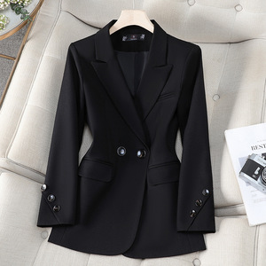 Women's Blazer Solid Color Polyester Worsted Double Breasted With Pockets Spring Autumn 2025 New Style - Product Image 2