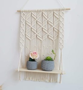 Boho Home Décoration murale fait <span class=keywords><strong>à</strong></span> la main en coton corde bohème macramé cordon bois tissé suspendu plante cintres <span class=keywords><strong>étagère</strong></span> - Product Image 4