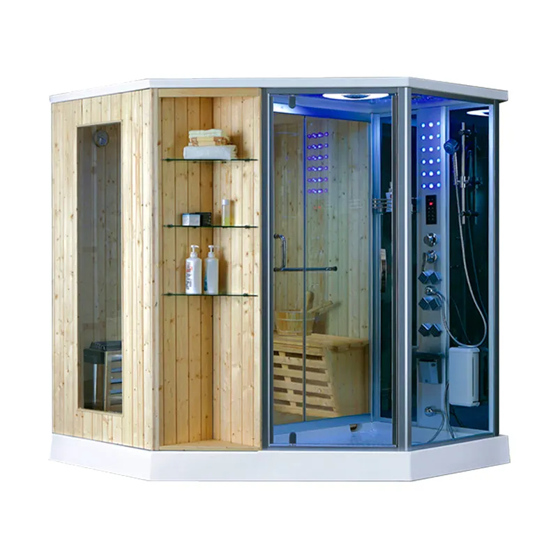 Sauna de vapor Rokbath K7122, marco de aluminio negro, sala de vapor húmeda con madera de cedro rojo canadiense, sala de sauna de madera con cicuta