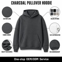 Sweat à capuche gris unisexe avec logo brodé, double couche, poche kangourou, OEM ODM, épais, respirant, épaules tombantes
