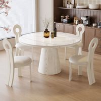Ensemble de table à manger ronde en bois antique de style médiéval avec plateau en marbre, extensible et pliable, 6 places, pour utilisation en restaurant