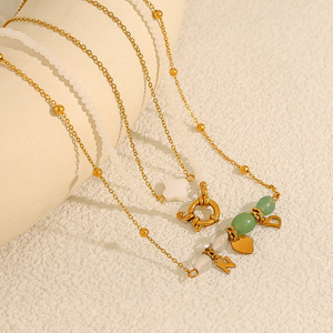 Collar de Piedra Natural de Lujo Personalizado YF8203, Colgante de Amor con Cuentas, Cadena para Clavícula, Chapado en Oro de 18K, Acero Inoxidable Resistente al Agua - Product Image 3